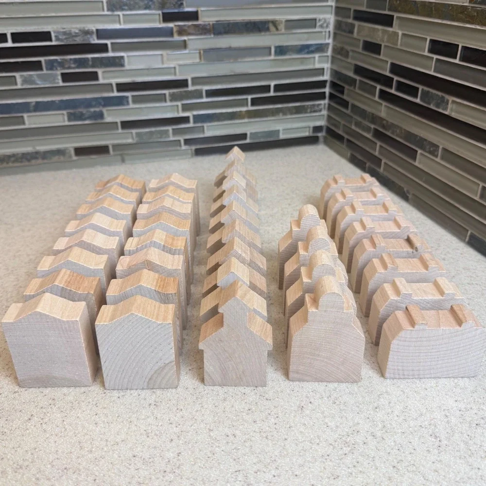 37pc Unfinished Wood Miniature Village Set DIY Crafts Houses Church Schoolhouse